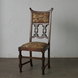 英国 アンティーク ダイニングチェア 木彫刻 ハイバック 古い 木製 オーク 無垢材 書斎 鋲 食卓 椅子 イス イギリス クラシック IZ82840N