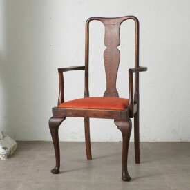 張替済 英国 アンティーク アームチェア 木彫刻 クイーンアン ダイニングチェア 木製 オーク 椅子 イス イギリス クラシック IZ85690N