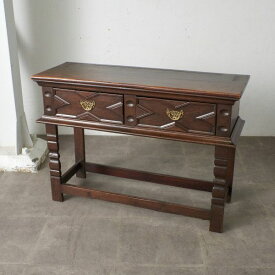 英国 アンティーク サイドボード オーク 木彫刻 サイドテーブル ドロワー 飾り棚 キャビネット 収納家具 クラシック イギリス IZ86233N