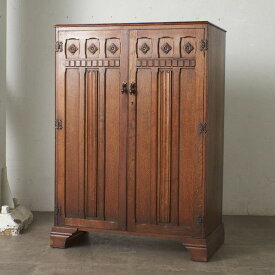 英国 アンティーク ワードローブ 木彫刻 オーク 木製 洋服箪笥 クローゼット キャビネット 両開き 収納家具 イギリス クラシック IZ92316F