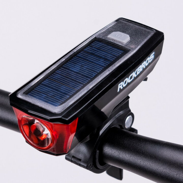 冬バーゲン☆】 ソーラー 充電 式 自転車 バイク 用 ライト USB ホーン 機能 付