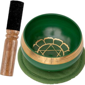 DANNY LIB シンギングボウル カラー チャクラ スティック マット セット 浄化 リン ヨガ 瞑想 倍音 波動 チベット仏教法具 仏音鉢 (グリーン)
