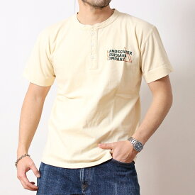 Pherrow's フェローズ Tシャツ 2024年 新作 24S-PHNT2 半袖 Tシャツ 厚手 ヘンリーネック 3つボタン デザイン LANDSCAPER プリント おしゃれ メンズ ブランド カジュアル アメカジ ワーク ミリタリー アウトドア ビンテージ ライトオリーブ オフホワイト 春 夏 (32-24sphnt2)