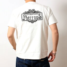 Pherrow's フェローズ Tシャツ 2024年 春夏 新作 24S-PPT2 半袖 Tシャツ 厚手 ポケット付き バックプリント アール・ヌーヴォー デザイン おしゃれ メンズ ブランド カジュアル アメカジ トラッド ヴィンテージ ココア ヘザーグレー ホワイト 茶色 灰色 白 洋服 (32-24sppt2)