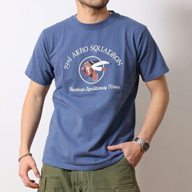 Pherrow's フェローズ Tシャツ 2024年 新作 24S-PT7 半袖 プリントTシャツ 厚手 93rd AERO SQUADRON アメリカ遠征軍第93航空中隊 シンボル デザイン メンズ ブランド アメカジ ミリタリー ヴィンテージ 春 夏 洋服 フェードブルー スミクロ ホワイト 2024ss (32-24spt7)