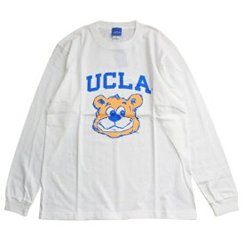 UCLA Tシャツ くま 長袖 ロンTee クルーネック カットソー カレッジロゴ ユーシーエルエー ベアー プリント オフィシャル 公式 ライセンス 西海岸 メンズ レディース ユニセックス トップス 丸首 綿100％ コットン ホワイト 白 Mサイズ Lサイズ XLサイズ (07-ucag071)