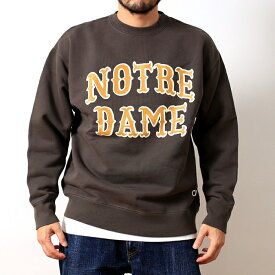 プリント スウェット トレーナー バーンズアウトフィッターズ BARNS OUTFITTERS クルーネック 丸首 プルオーバー 変形フライス NOTREDAME カレッジプリント メンズ ブランド ヘビーウェイト マックスウェイト 厚手 カジュアル アメカジ ビンテージ 2023年 秋冬 (27-br23340)