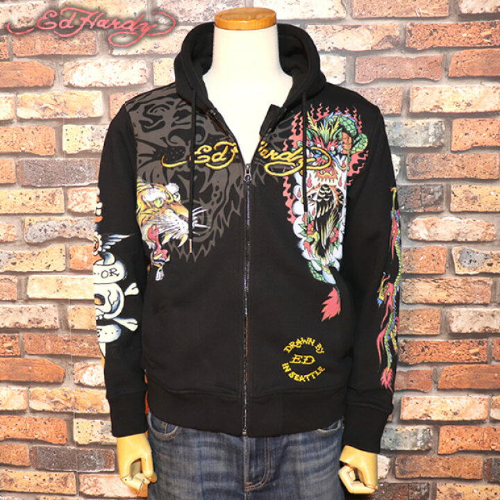 楽天市場】ED HARDY エド・ハーディー 裏毛刺繍ジップアップパーカー 