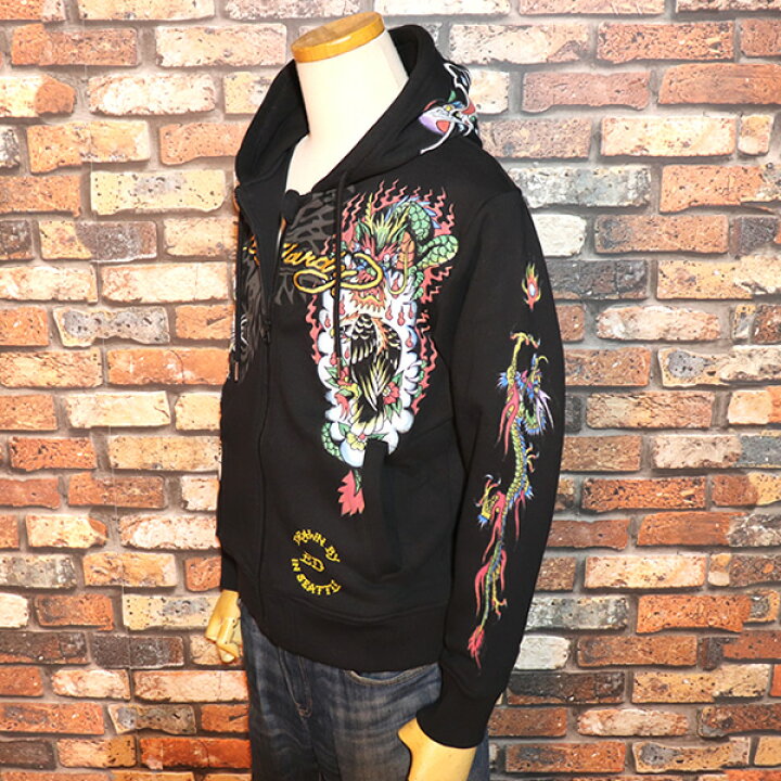 楽天市場】ED HARDY エド・ハーディー 裏毛刺繍ジップアップパーカー 