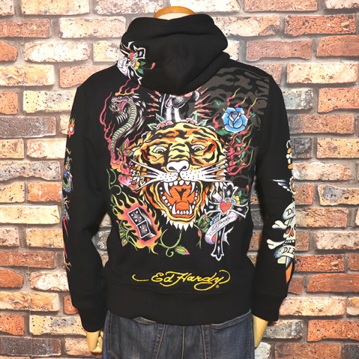 楽天市場】ED HARDY エド・ハーディー 裏毛刺繍ジップアップパーカー 