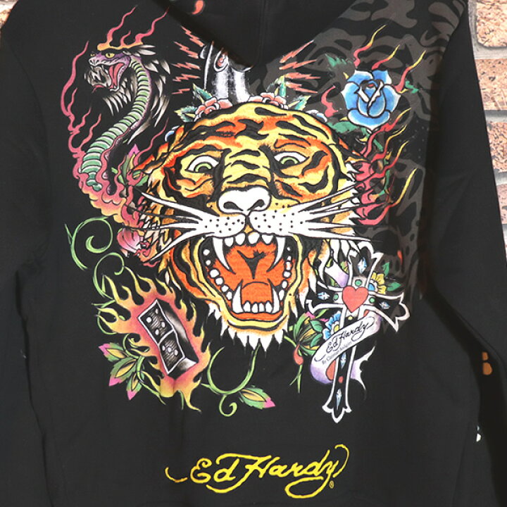 楽天市場】ED HARDY エド・ハーディー 裏毛刺繍ジップアップパーカー 