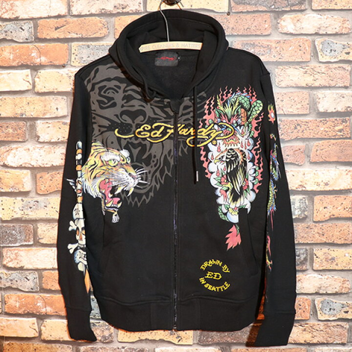 楽天市場】ED HARDY エド・ハーディー 裏毛刺繍ジップアップパーカー 