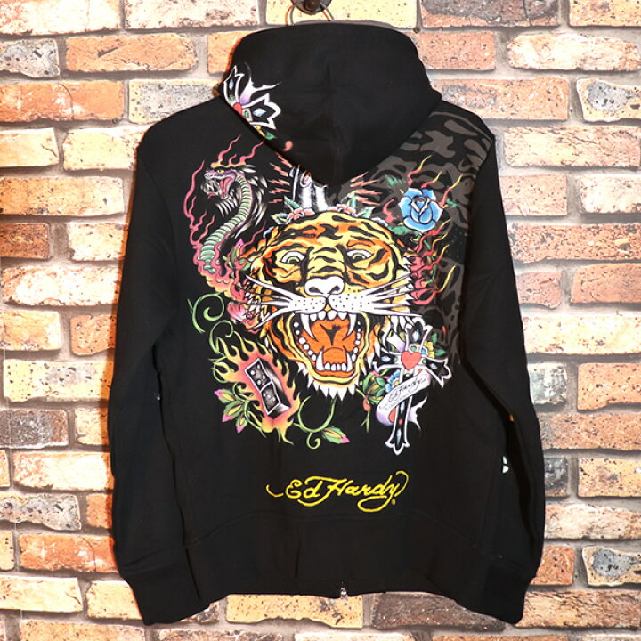 楽天市場】ED HARDY エド・ハーディー 裏毛刺繍ジップアップパーカー 