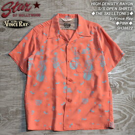 STAR OF HOLLUWOODスターオブハリウッド◆HIGH DENSITY RAYON S/S OPEN SHIRTS◆◆THE SKELLTONES◆by Vince Ray◆PINK◆SH38622