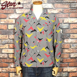 STAR OF HOLLYWOOD �X�^�[�E�I�u�E�n���E�b�h HIGH DENSITY RAYON L/S OPEN SHIRT �������[�����I�[�v���V���c ATOMIC �A�g�~�b�N�� GRAY SH29491