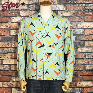STAR OF HOLLYWOOD �X�^�[�E�I�u�E�n���E�b�h HIGH DENSITY RAYON L/S OPEN SHIRT �������[�����I�[�v���V���c ATOMIC �A�g�~�b�N�� M.GREEN SH29491
