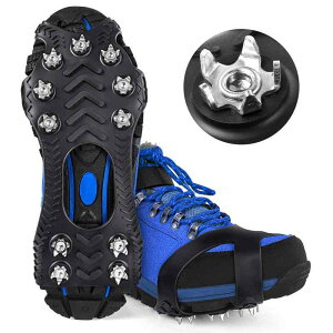 軽アイゼン 氷雪用 靴底 滑り止め ZUXNZUX 11本爪 304ステンレス製 アイススパイク 雪山 トレッキング 氷上釣り 軽量 簡単装着 男女兼用 XL 黒色 2024