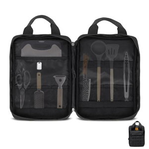 キャンプ 調理器具 収納バッグ 大容量 食器収納バッグ 横向きに開いて クッキング ツール ボックス 調理器具入れ クッカー収納バッグ アウトドア キャンプ BBQ