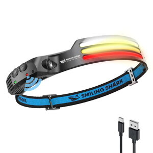 Smiling Shark ライトLEDヘッドランプ懐中電灯 USB充電可能 1PC