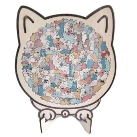 PAVIKE 猫型パズル （135ピース）木製パズル 猫型木製ジグソーパズル 面白い猫型パズル 異形ピース 簡単 集中力を高める 子供 大人向け 知育玩具 動物猫木製パズルピース装飾 棚付き マカロ