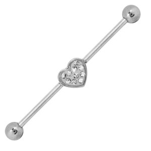 インダストリアル バーベル 14g ハート スワロフスキー サージカルステンレス 316L ボディピアス ファーストピアス 金属アレルギー セカンドピアス 通販 つけっぱなし かわいい 軟骨 ピアス