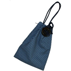 お祭用品 巾着腰下げ 波あじろ  お祭り用品 お祭衣装 財布入れ 巾着袋 キンチャク 財布入れ 小物入れ ポーチ 和装 和柄 綿 ブルー 【送料無料ライン/39ショップ】