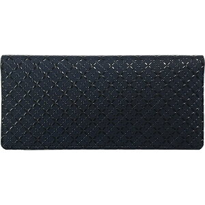 印伝長財布 印傳屋上原勇七 INDEN-YA No.2103束入れ 179七宝繋ぎ 紺地黒漆  甲州印伝 甲州印傳 インデンヤ 鹿革に漆付け 和柄 和装 日本製 鹿皮 ディアースキン レザー サイフ さいふ ネイビー