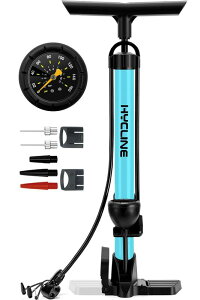 【全バルブ対応】HYCLINE 自転車 空気入れ 圧力計付き:【160PSI/11Bar】仏式/米式/英式バルブ対応 コンパクト小型軽量 フロアポンプ - 超長ホース 収納可能なハンドル - ボール/風船/浮き輪用