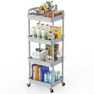 Goovilla キッチンワゴン ローリング 引き出し付き ハンドル付き 収納カップ 仕切板付き 多機能 小物 隙間収納 バスケットラック バスルーム オフィス キッチン用 収納ワゴン