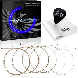 Phoenix コーティング弦 アコースティック ギター 弦 フォスファーブロンズ PHOSPHOR BRONZE 透明感ある音 ドンシャリ感 自然な手触り ポールエンド色分け/お手入れクロス＆ピック 付き長期保