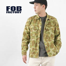 FOB FACTORY（FOBファクトリー） F2362 ファティーグシャツジャケット カモ柄 / メンズ ライトアウター ショート丈 ヘリンボーン ミリタリー 迷彩 カモフラ 日本製 FATIGUE JACKET