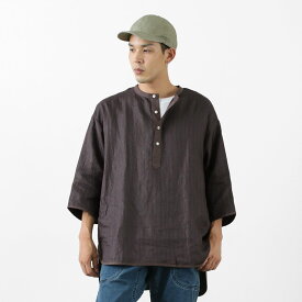 ROCOCO（ロココ） リネン 布帛 ヘンリーネック Tシャツ 麻 メンズ ハーフ 七分袖 日本製 RCC-CS06-01 LINEN CLOTH HENLY NECK TEE