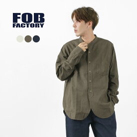 【30％OFF】FOB FACTORY（FOBファクトリー） F3485 C/W ストライプ バンドカラー シャツ メンズ 長袖シャツ ノーカラーシャツ ウール 薄手 日本製 C/W STRIPE BANDCOLLAR【セール】