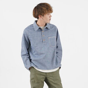 【10%OFFクーポン対象】FOB FACTORY(FOBファクトリー) F3487 シャンブレー プルオーバーシャツ メンズ アウトドア 長袖 無地 コットン 日本製 CHAMBRAY P/O SHIRT