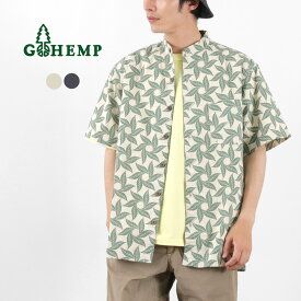 【期間限定30％OFF】GOHEMP（ゴーヘンプ） ノーカラー半袖シャツ トルネードプリント / バンドカラー 総柄 吸湿 速乾 メンズ NO COLLAR S/SL SHIRTS TORNADO PRINT / es2