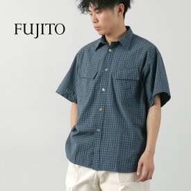 【スーパーSALE限定クーポン対象】FUJITO（フジト） 半袖 ファティーグシャツ / レギュラーカラー オーバーシルエット 綿 コットン チェックシャツ 日本製 S/S Fatigue Shirt