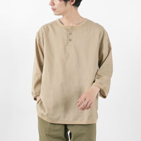 RE MADE IN TOKYO JAPAN（アールイー） リネンキャンバス ヘンリーネックTシャツ / 7分袖 麻 吸湿 速乾 メンズ 日本製 Linen Canvas Henley Neck