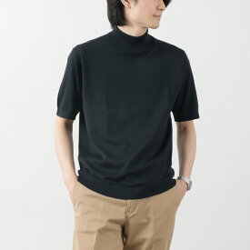 JOHN SMEDLEY（ジョンスメドレー） シーアイランドコットン 30ゲージ モックネック ニット / メンズ トップス Tシャツ 半袖 無地 綿 コットン 薄手 イギリス製 sea island cotton 30G mock neck knit