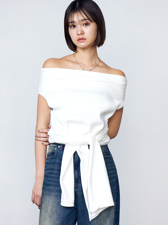 楽天市場】EMODA エモダ リボン オフショルダー トップ リブ ニット 