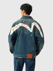 EVISU �G���B�X �W�[���Y �f�j���W���P�b�g �单 �X�v���b�V�� �v���[�c �u���E�X G�W���� SPLASH DAICOCK PRINTED DENIM JACKET 2ESHTM6DJ1010
