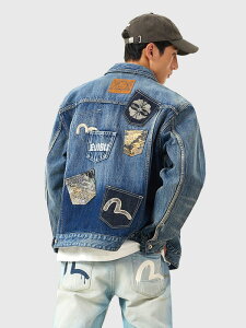 EVISU �G���B�X �W�[���Y �f�j���W���P�b�g �}���`�|�P�b�g �J���� �Ɩ� ���S�h�J �v���[�c �u���E�X G�W���� MULTI-POCKET DENIM JKT BROCADE PATCH 2ESHTM6DJ1008
