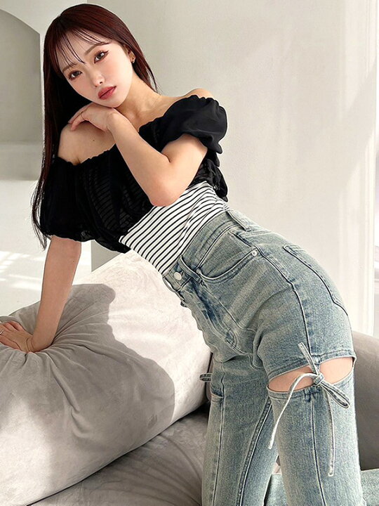 楽天市場】RESEXXY リゼクシー デニム パンツ カット アウト リボン  