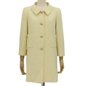 (4613) シャネル CHANEL ツイード ジャケット コート スクエアボタン コットン ウール ナイロン クリーム 36 レディース 【中古】