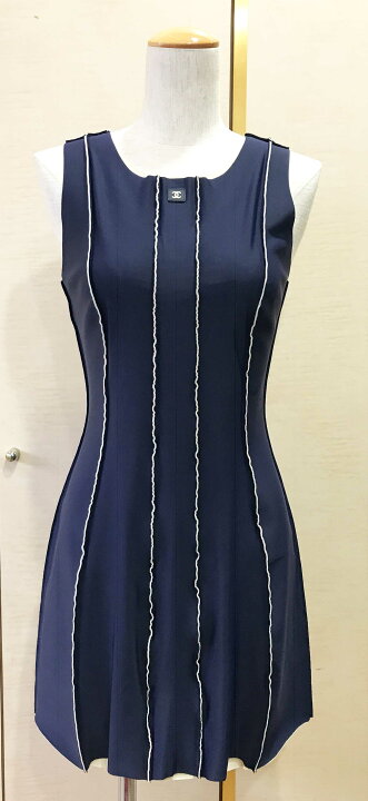楽天市場】(7003) 【シャネル】 シャネル CHANEL ワンピース ネイビー  