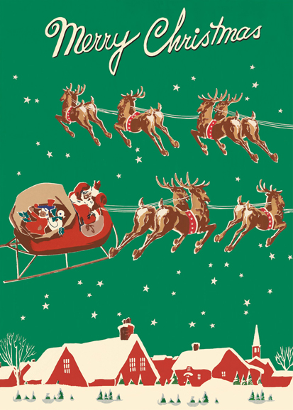 アメリカ Cavallini カヴァリーニ クリスマス 新発売 ラッピングペーパーサンタ3 ポスター