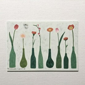 Yoko Matsumoto　マツモトヨーコ　ポストカード　「春をすこしずつ」8本のグリーンの花瓶　赤い花