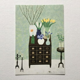 Yoko Matsumoto　マツモトヨーコ　ポストカード　チェスト　7本の花瓶　花　キャンドル