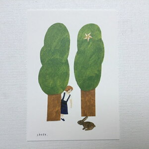 nishishuku 西淑 ポストカード かくれんぼ 木 女の子 うさぎ