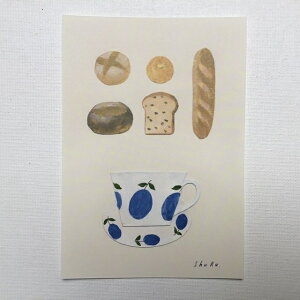 nishishuku 西淑　ポストカード　青い実のカップとパン