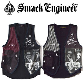 【30%OFF SALE】SMACK ENGINEER / スマックエンジニア「SCRAP VEST」ベスト ジレ 星 スター 水玉 ドット柄 黒白赤 ブラック ホワイト ワインレッド スカル ドクロ スペード メンズ レディース ROCK PUNK ロック パンク 富田翔 ギフトラッピング無料 ステージ衣装 Rogia